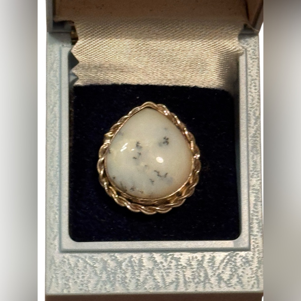 Sterling Silver 925 Dendritc Opal Gold Teardrop Ring